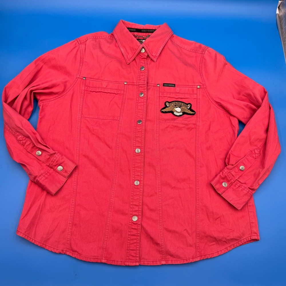 VTG Harley Davidson Womens Red Sturgis‎ 2000 60th Anniversary Eagle Denim Shirt